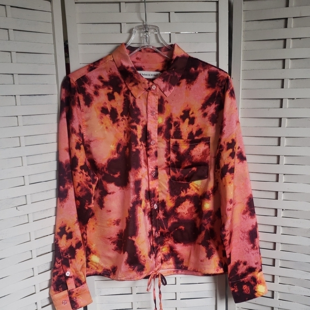 Rebecca Minkkoff Lush Tie-Dye Button-Up Long Sleeve Shirt Size LP